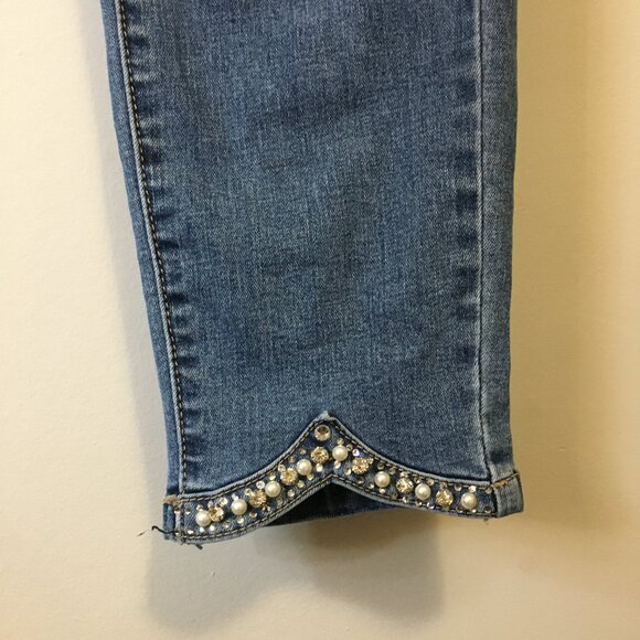 B.S. Jeans Blue Denim Ankle Jeans With Rhinestones + Pearls - Picture 6 of 16